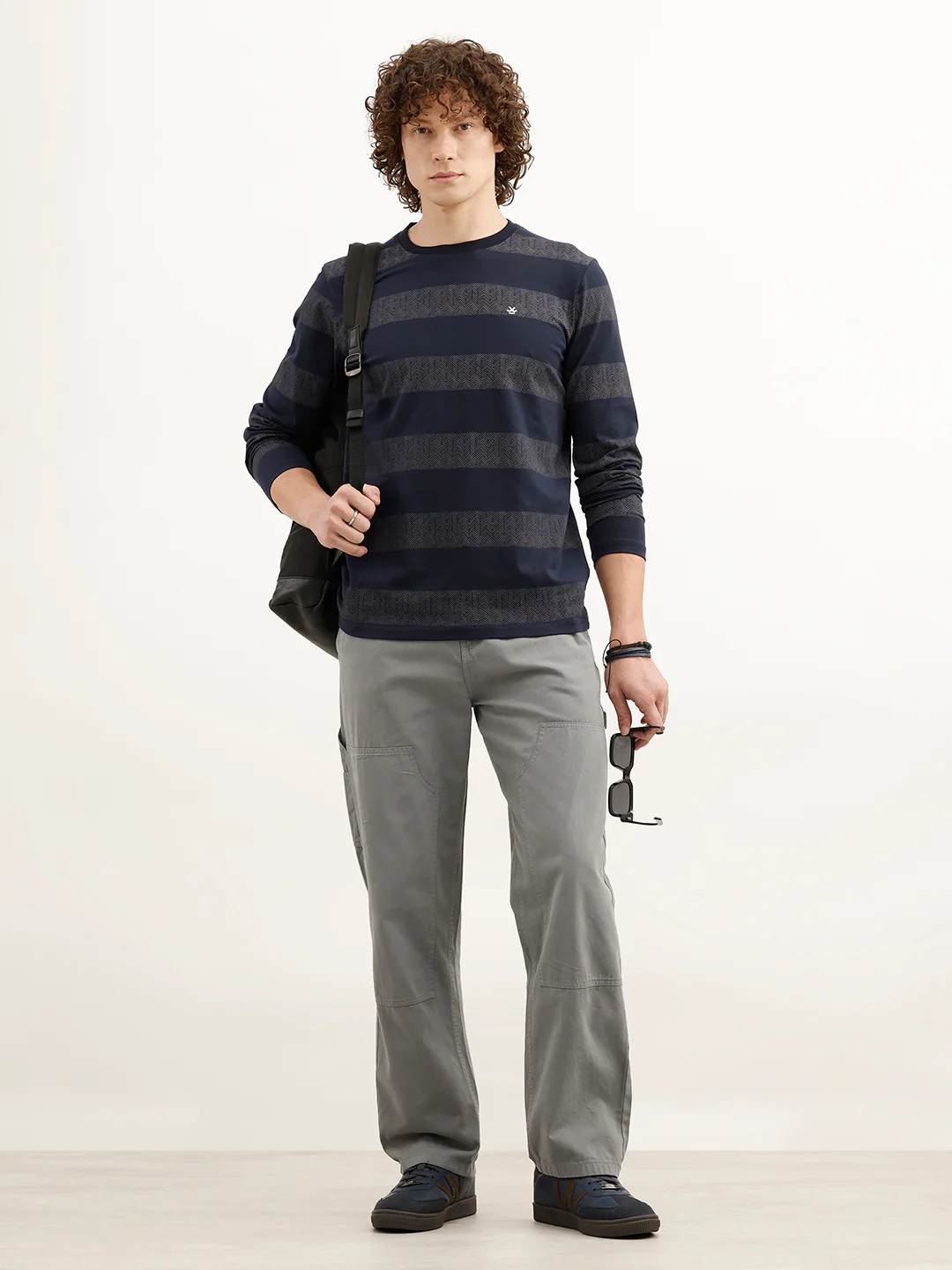 Slim Fit Printed Striped T-Shirt | Navy Blue - Image 2