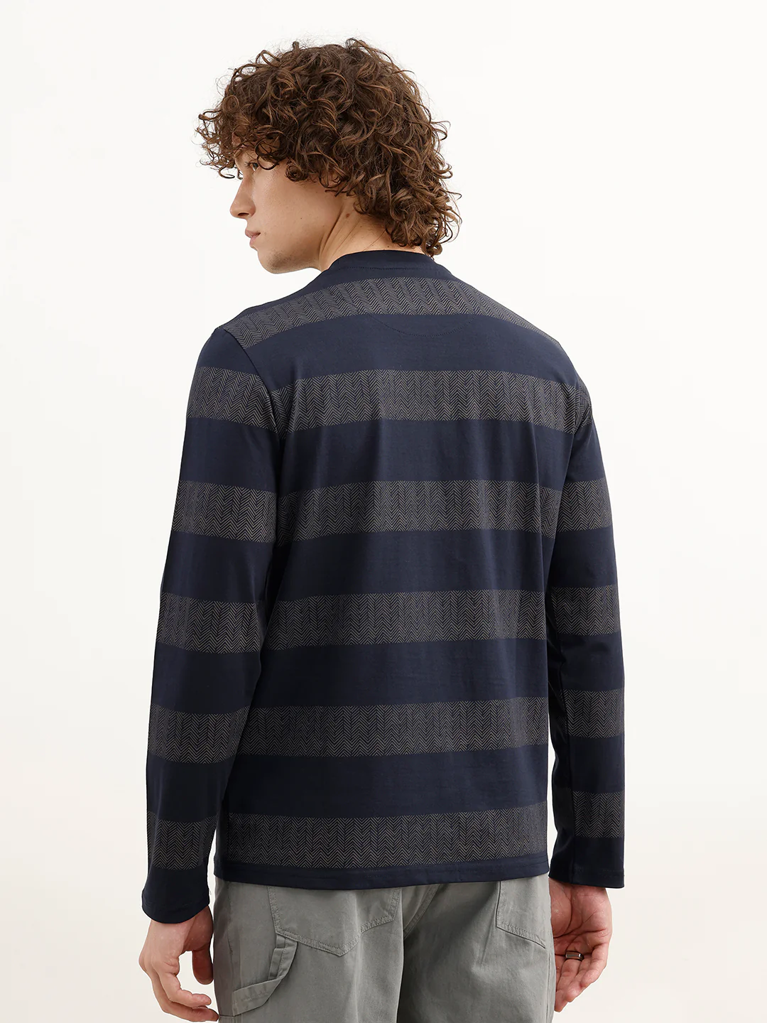 Slim Fit Printed Striped T-Shirt | Navy Blue - Image 3