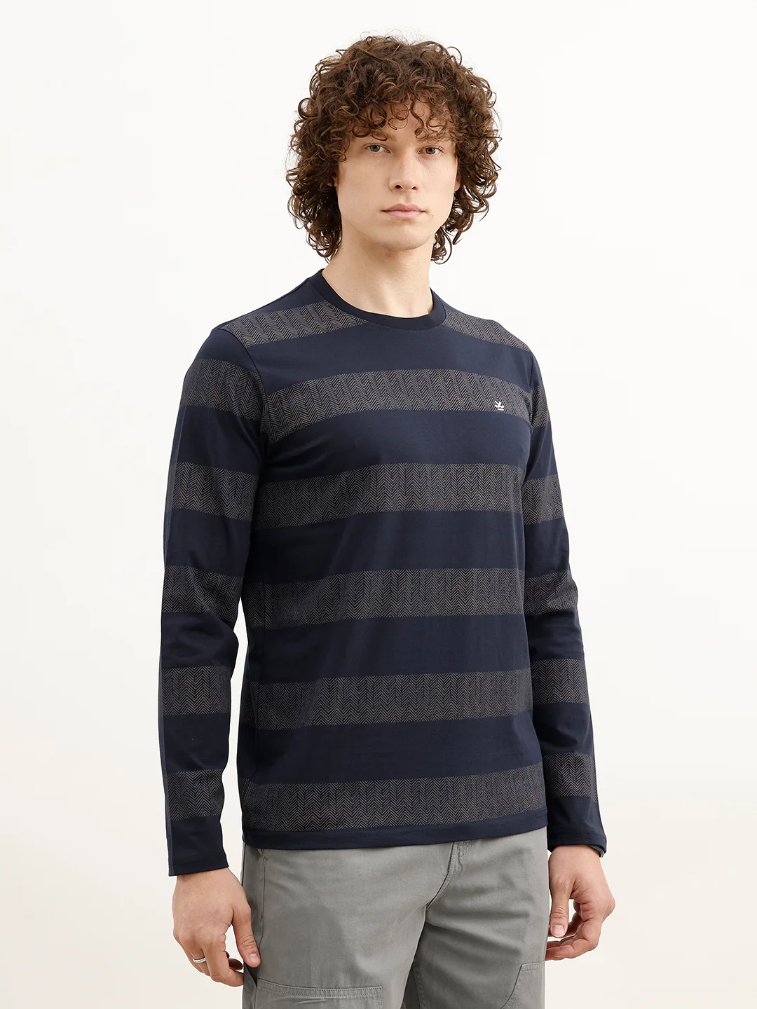 Slim Fit Printed Striped T-Shirt | Navy Blue - Image 4