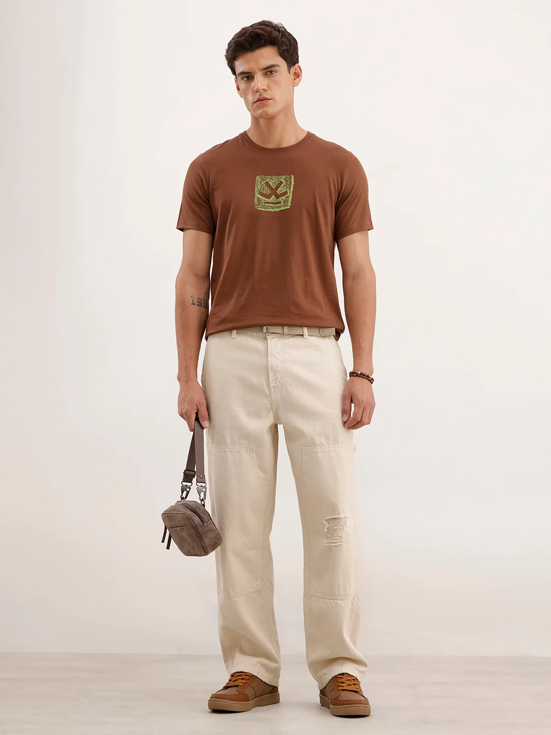 Slim Fit Puffer Printed T-Shirt | Brown - Image 2