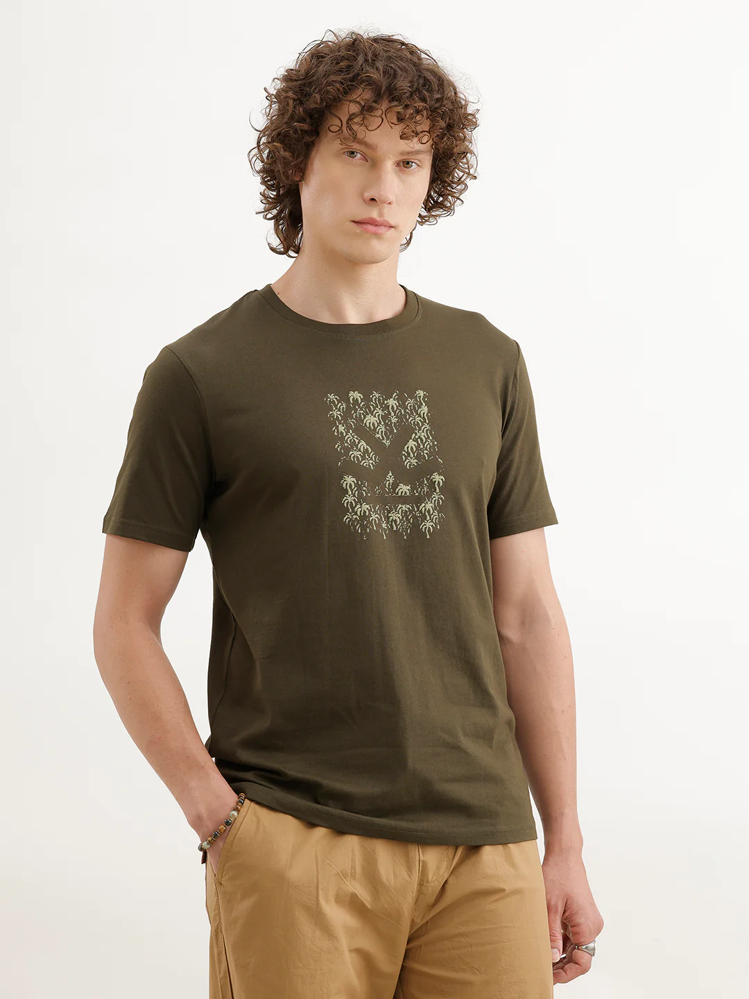 Slim Fit Puffer Printed T-Shirt  | Olive - Image 4