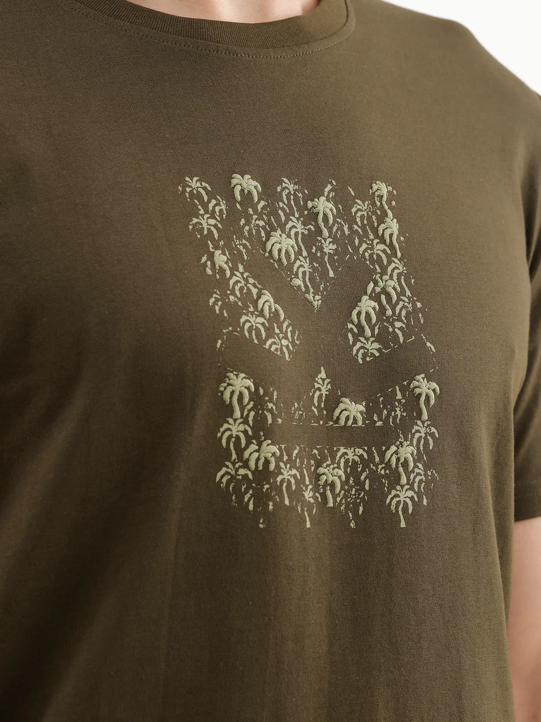 Slim Fit Puffer Printed T-Shirt  | Olive - Image 5