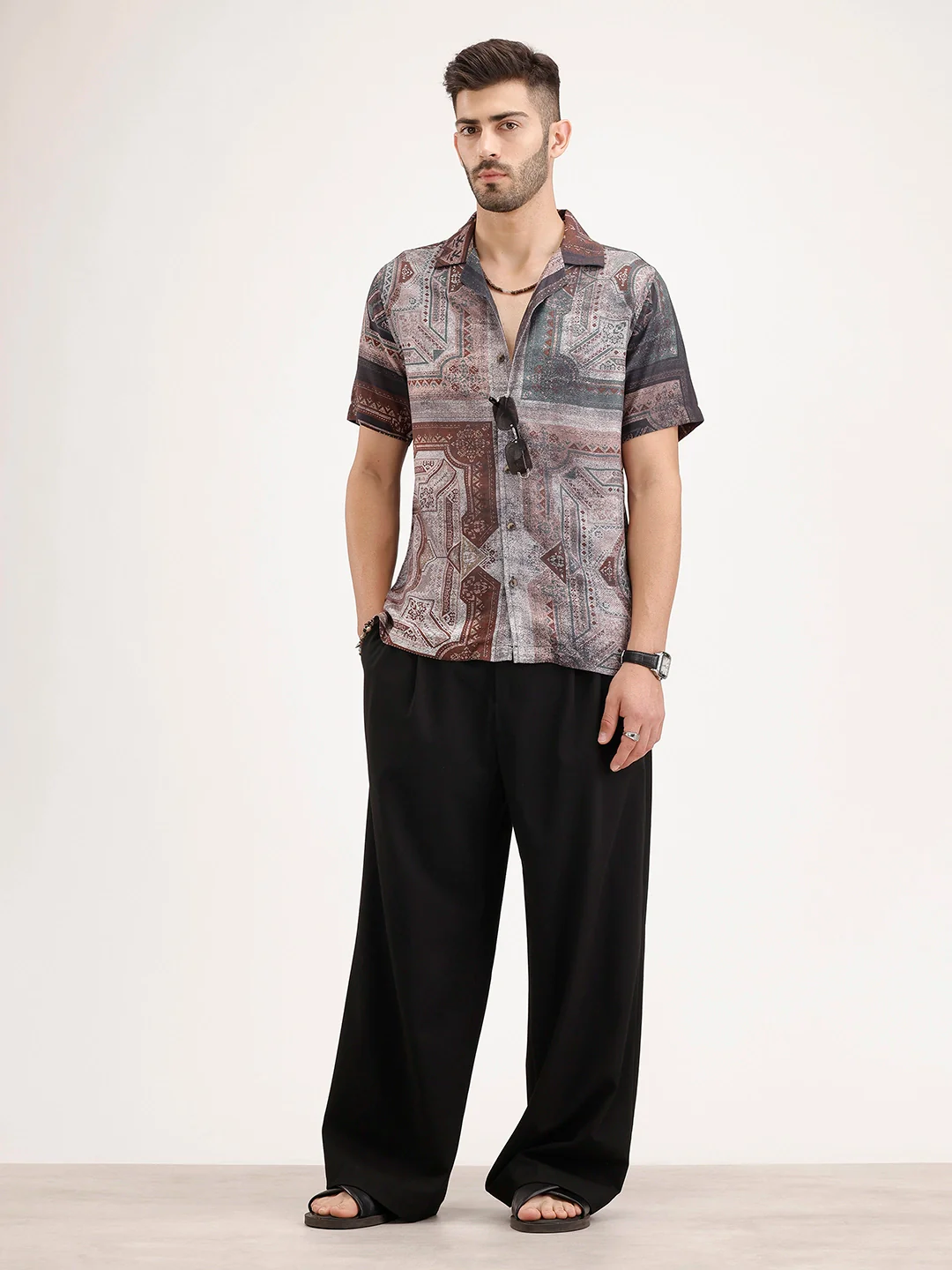 Slim Fit Resort Collar Shirt | Black - Image 2