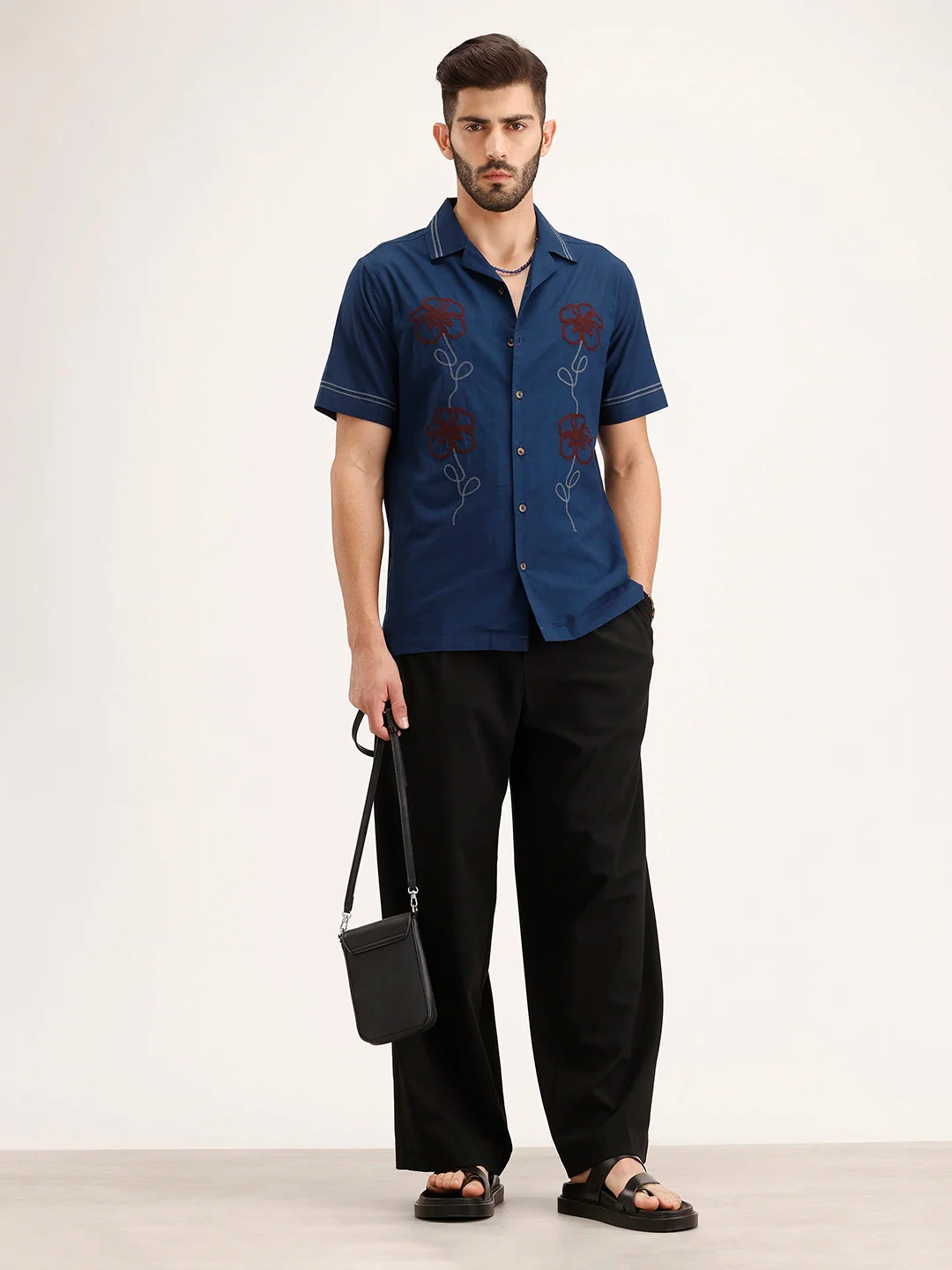Slim Fit Resort Collar Shirt | Dark Blue - Image 2