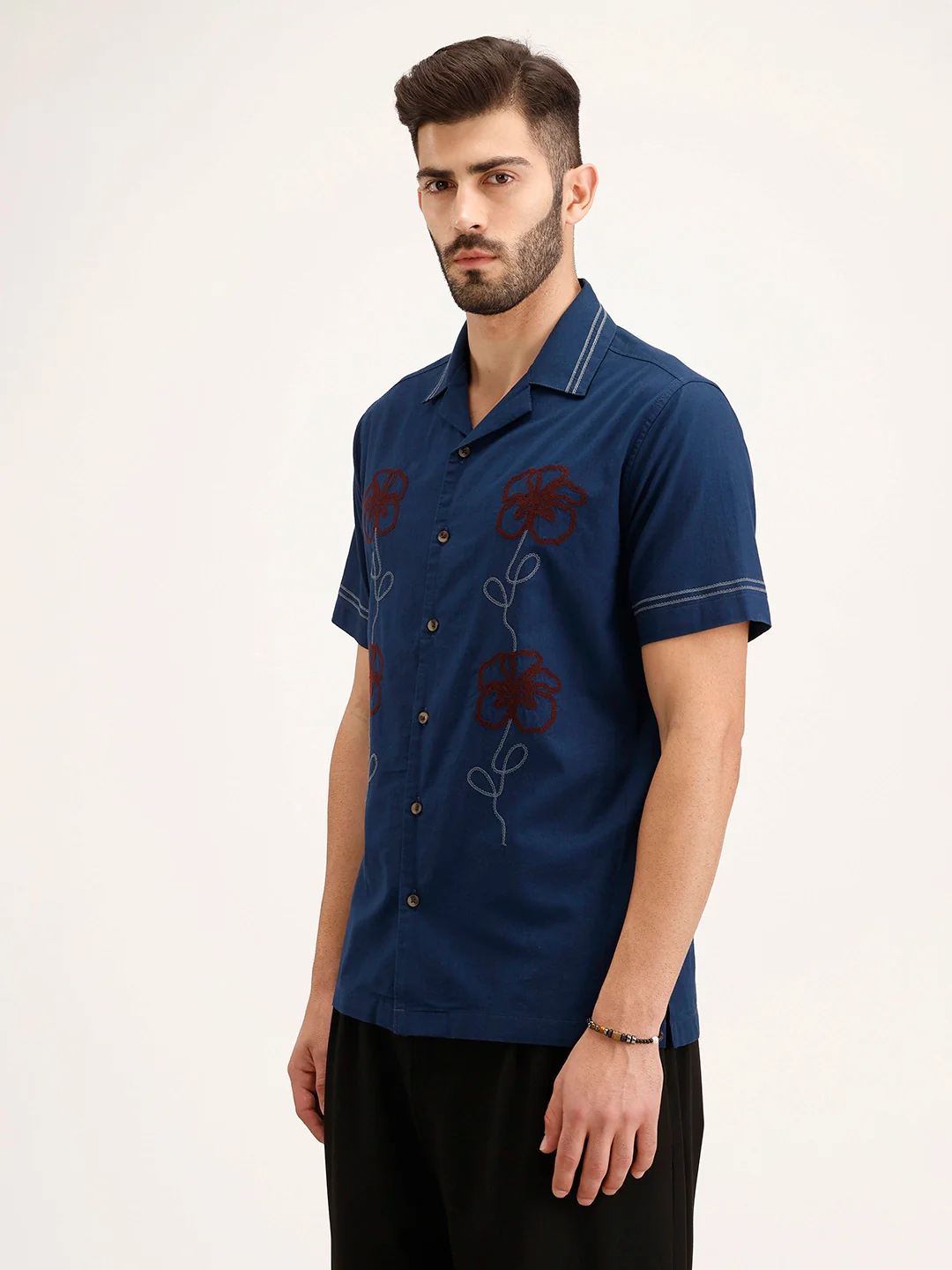 Slim Fit Resort Collar Shirt | Dark Blue - Image 4