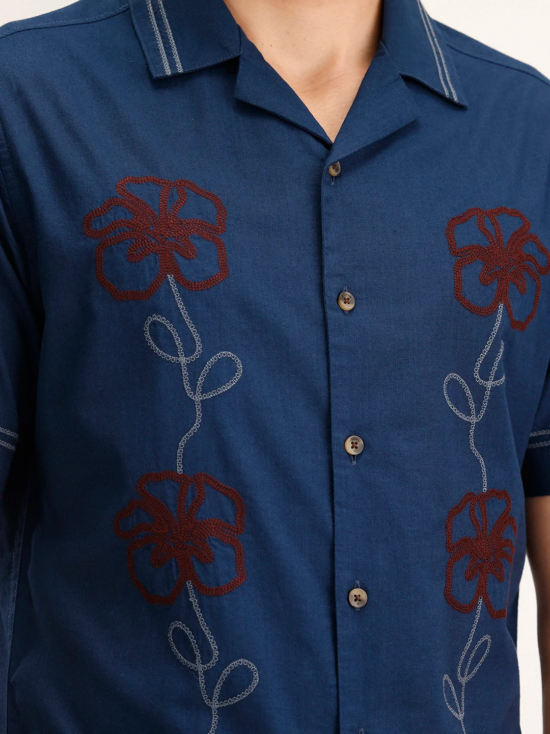 Slim Fit Resort Collar Shirt | Dark Blue - Image 5