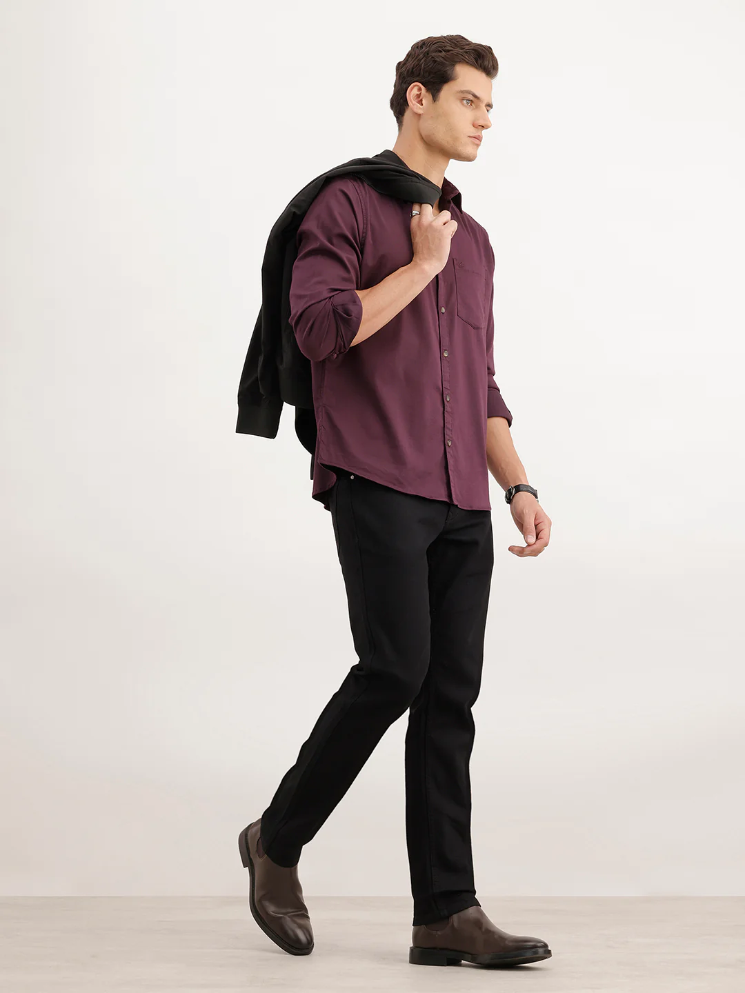 Slim Fit Solid Denim Jeans  | Black - Image 2