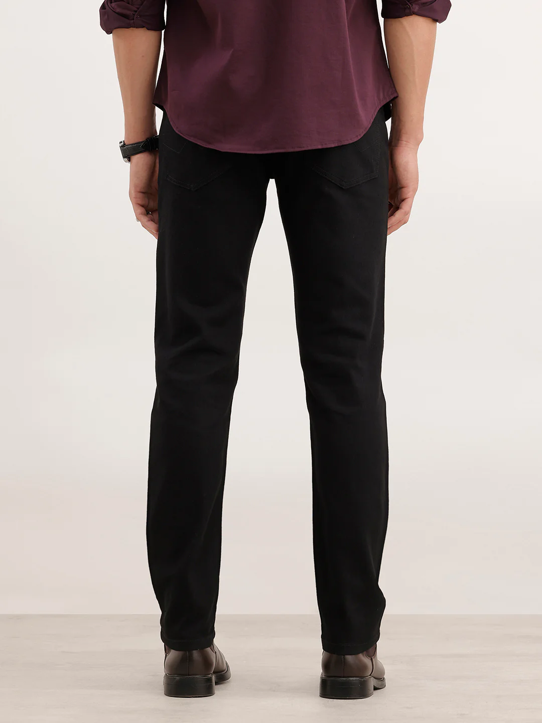 Slim Fit Solid Denim Jeans  | Black - Image 3