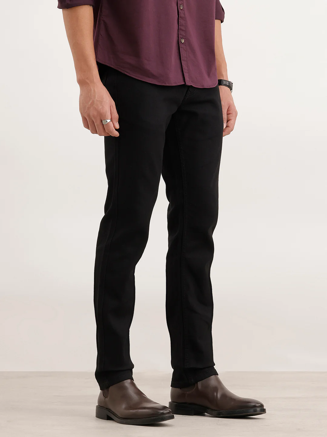 Slim Fit Solid Denim Jeans  | Black - Image 4