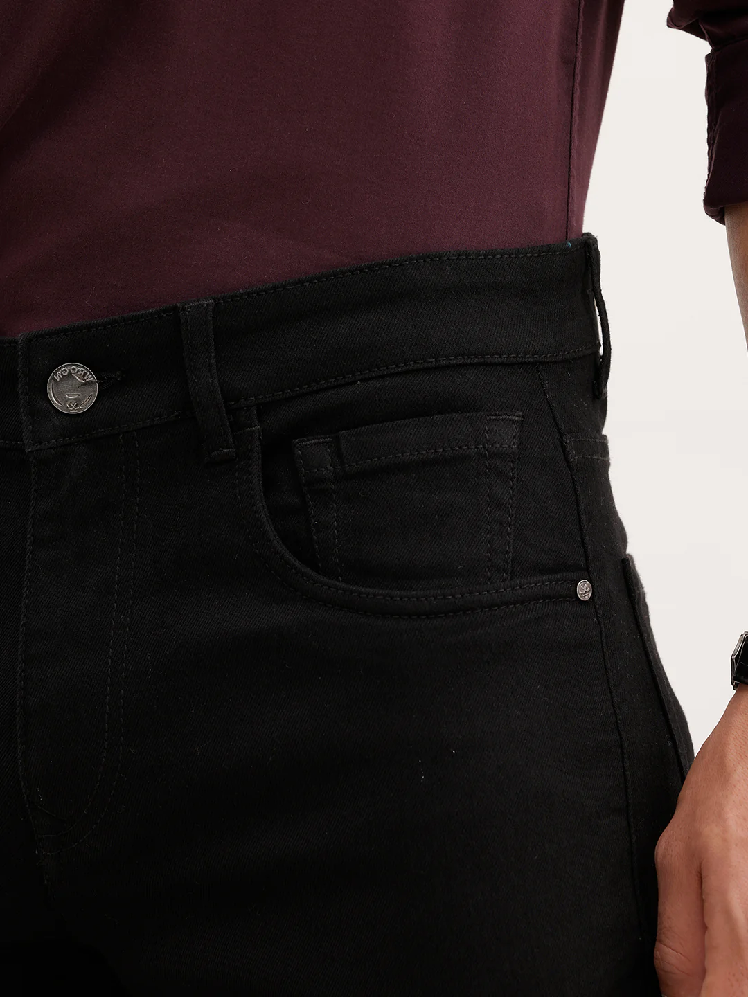 Slim Fit Solid Denim Jeans  | Black - Image 5