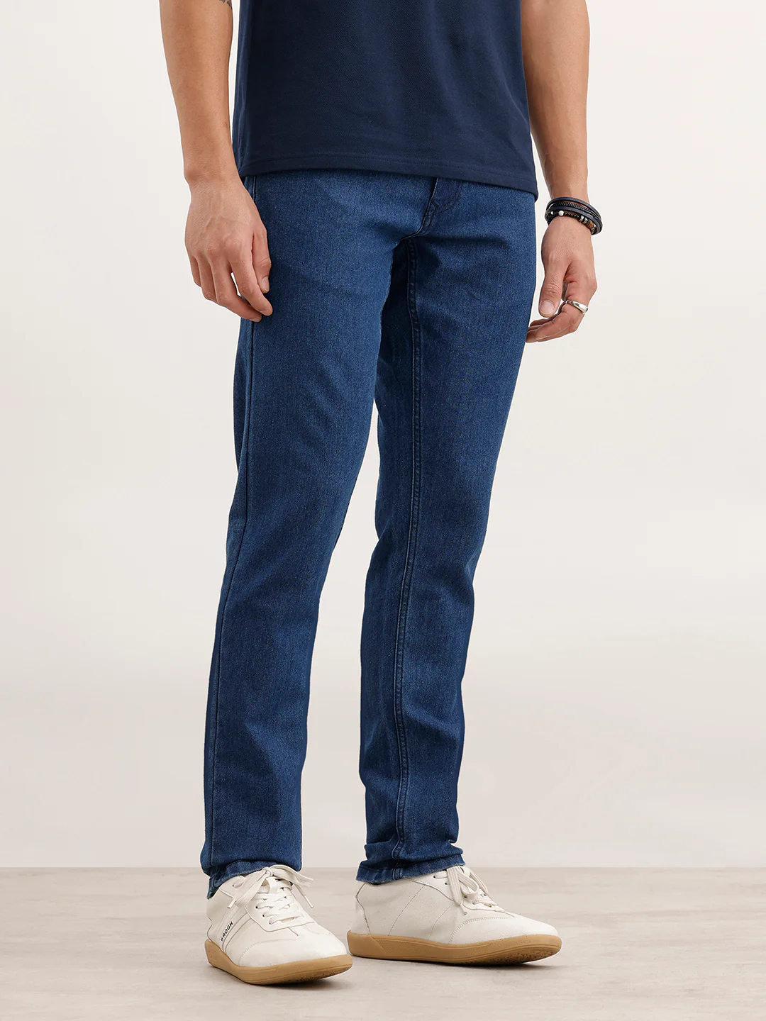 Slim Fit Solid Denim Jeans  | Blue - Image 4