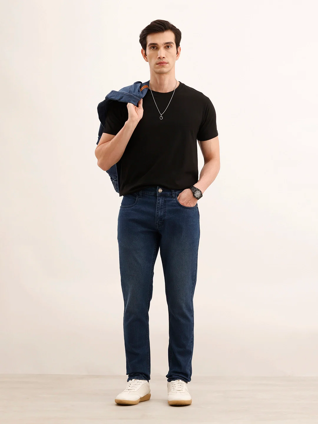 Slim Fit Solid Denim Jeans | Blue - Image 2
