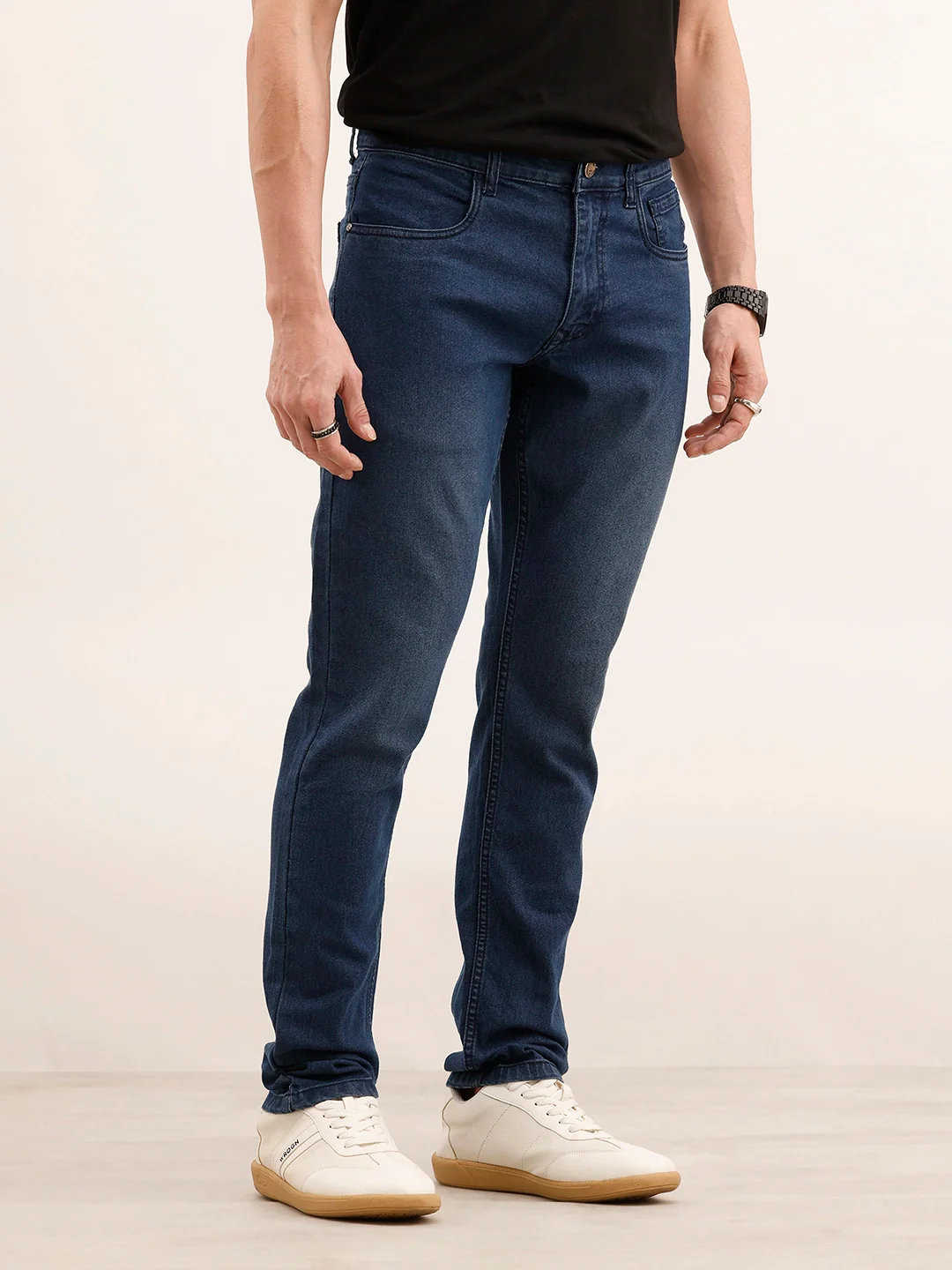 Slim Fit Solid Denim Jeans | Blue - Image 4