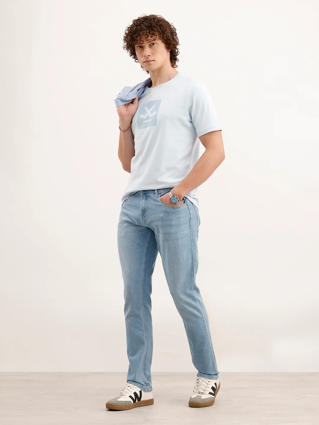 Slim Fit Solid Denim Jeans  | Light Blue - Image 2
