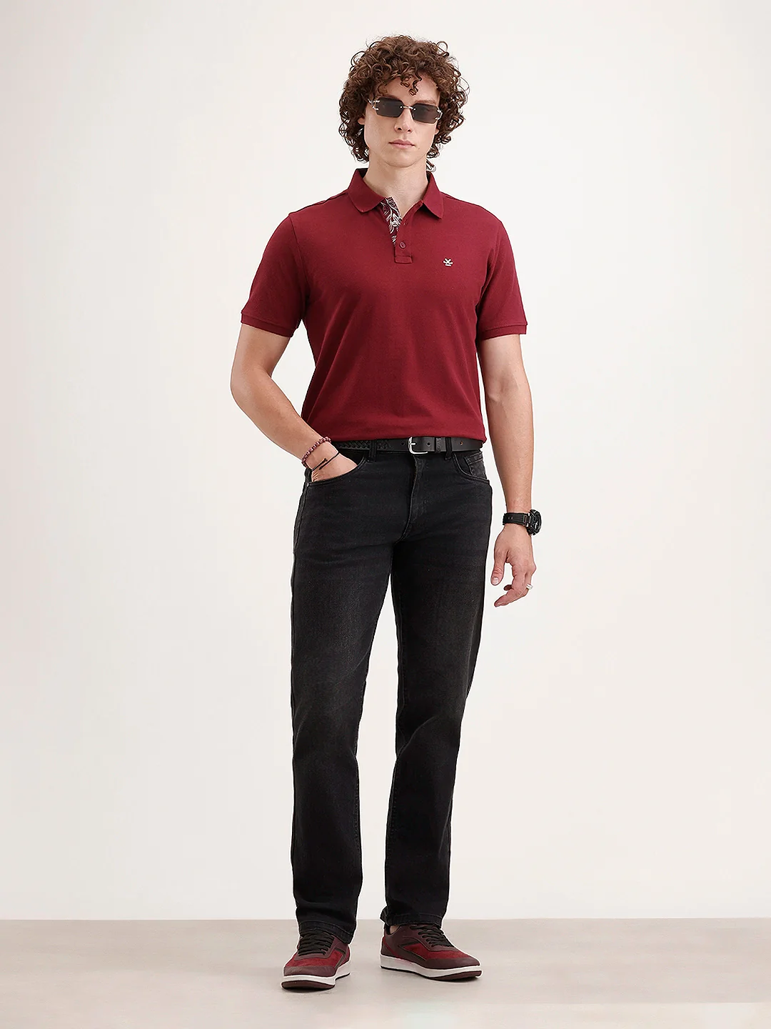 Slim Fit Solid Polo T-Shirt | Maroon - Image 2