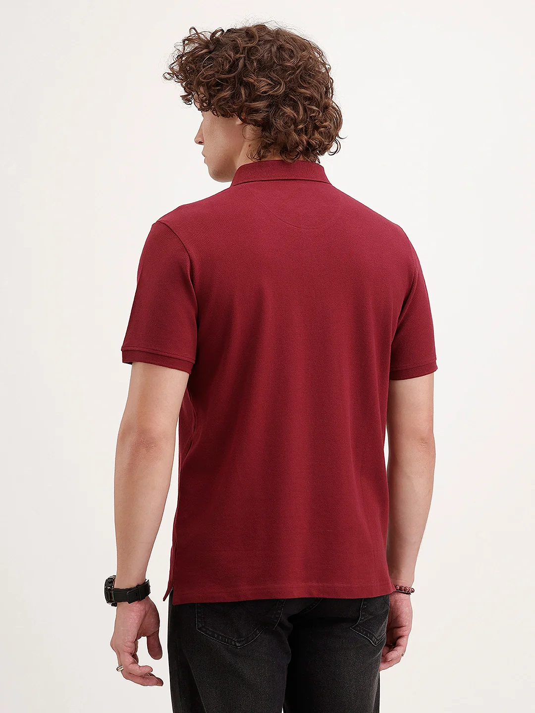 Slim Fit Solid Polo T-Shirt | Maroon - Image 3