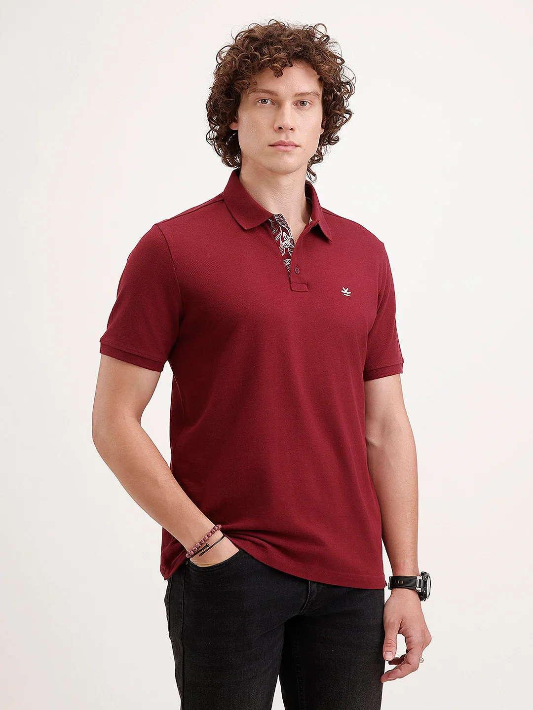 Slim Fit Solid Polo T-Shirt | Maroon - Image 4