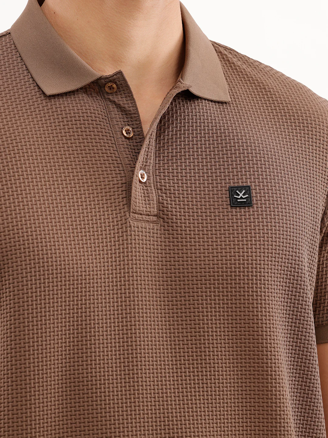 Slim Fit Solid Textured Polo T-Shirt  | Brown - Image 5