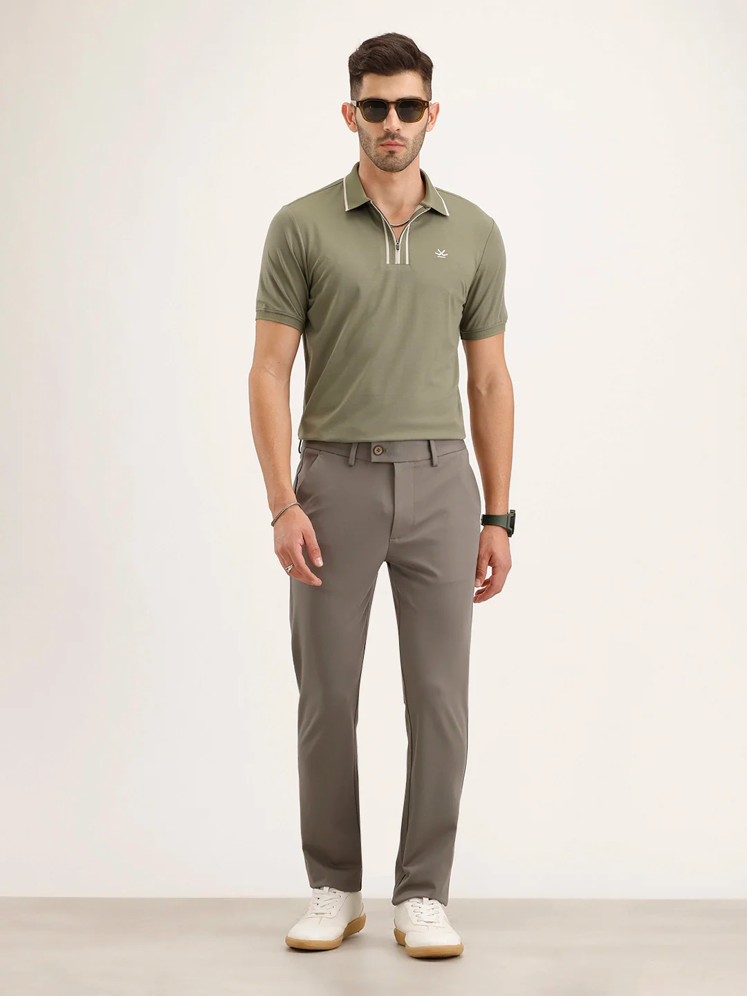 Slim Fit Solid Trouser | Green - Image 2