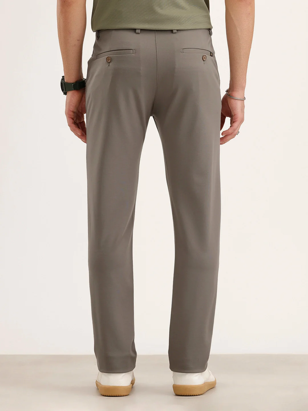 Slim Fit Solid Trouser | Green - Image 3