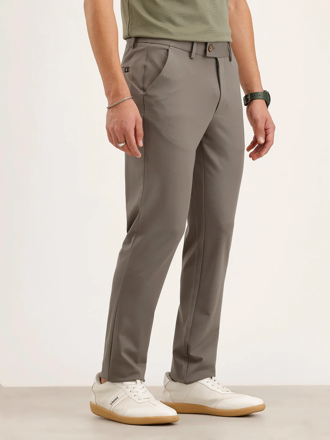 Slim Fit Solid Trouser | Green - Image 4