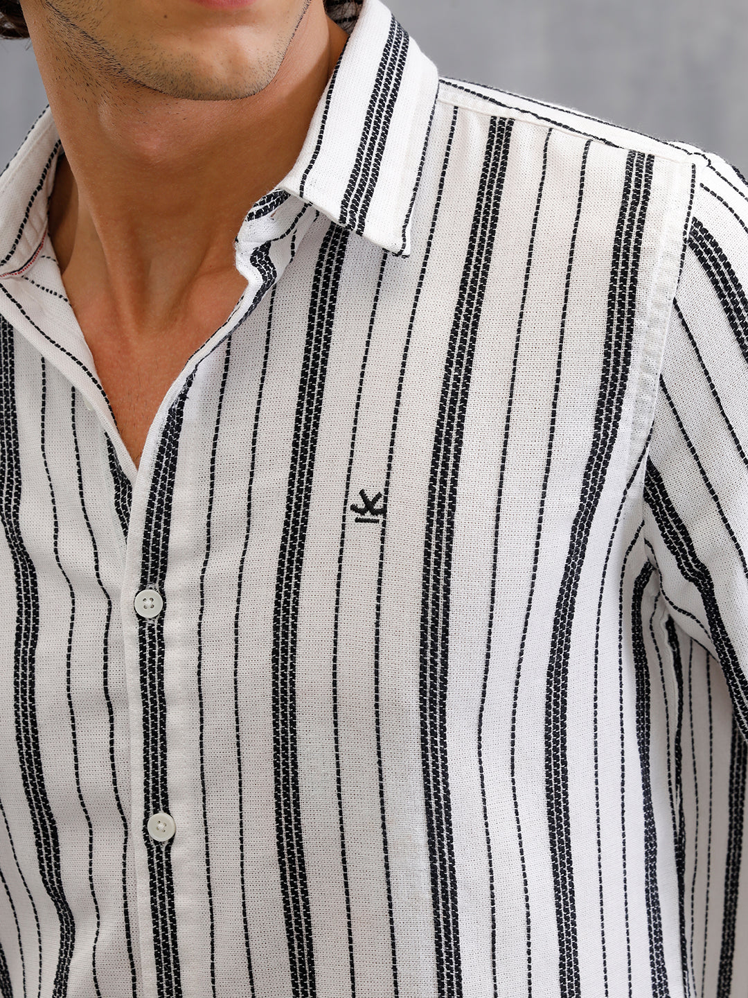 Slim Fit Stripe Shirt In Chenille Yarn | White - Image 4