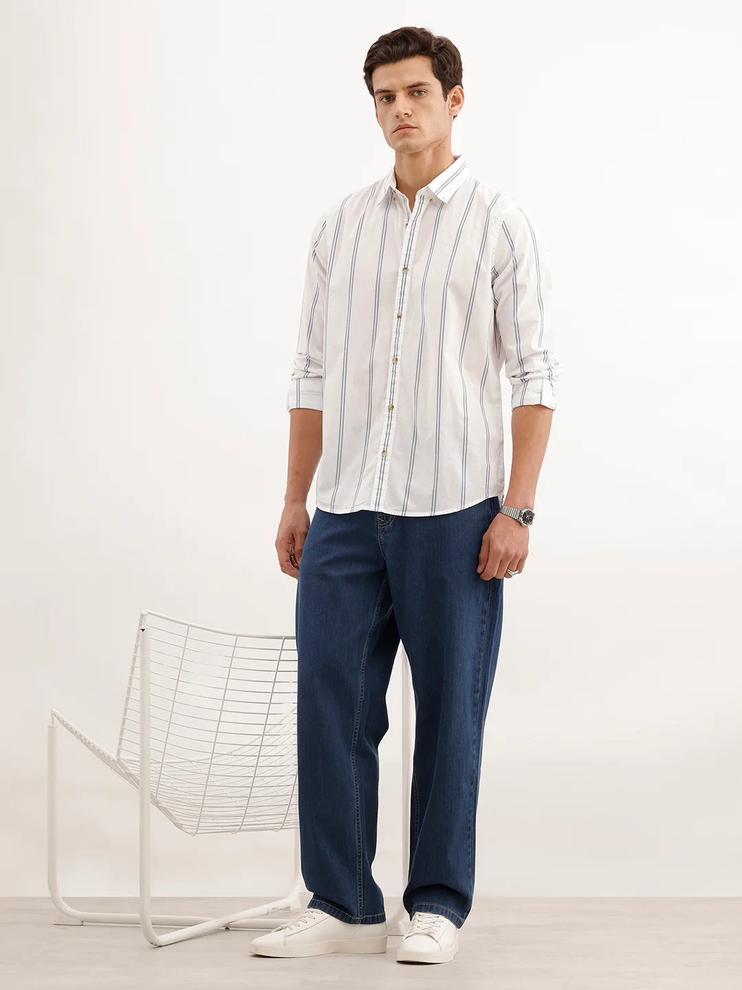 Slim Fit Striped 100% Cotton Shirt  | White - Image 2