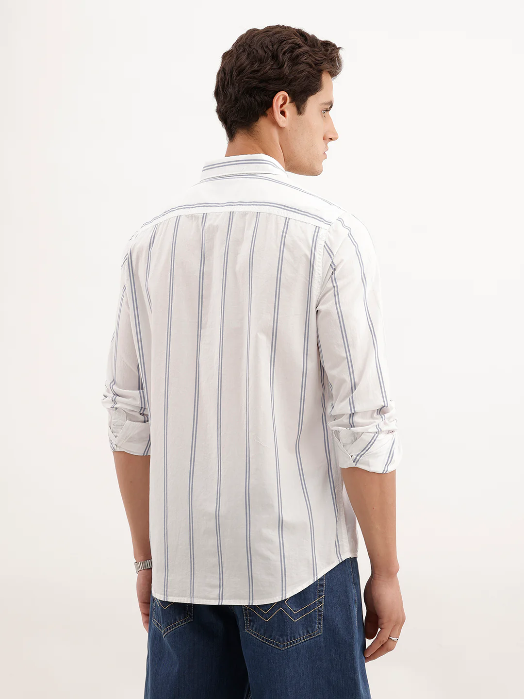 Slim Fit Striped 100% Cotton Shirt  | White - Image 3