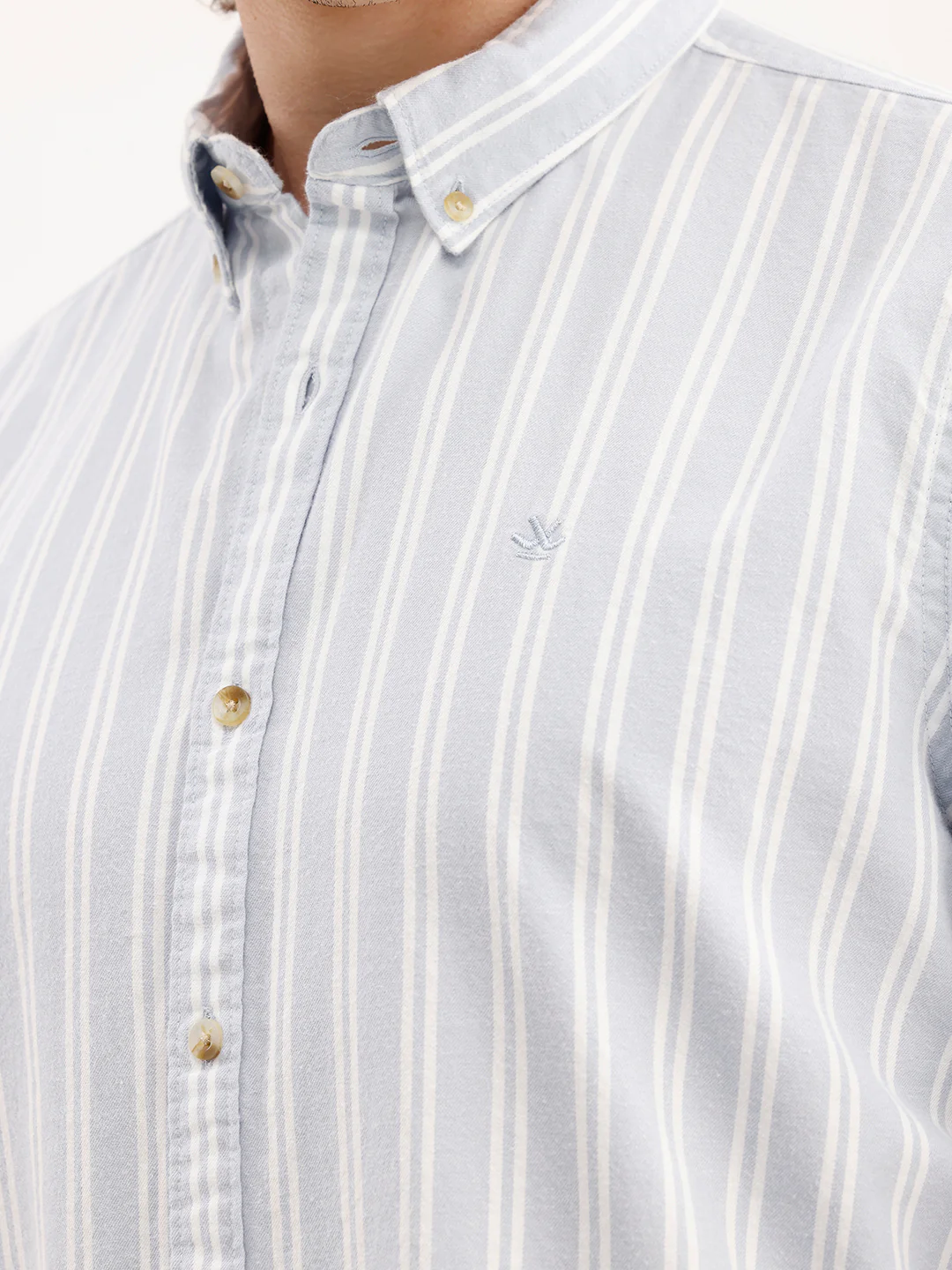 Slim Fit Striped Cotton Shirt  | Light Blue - Image 5