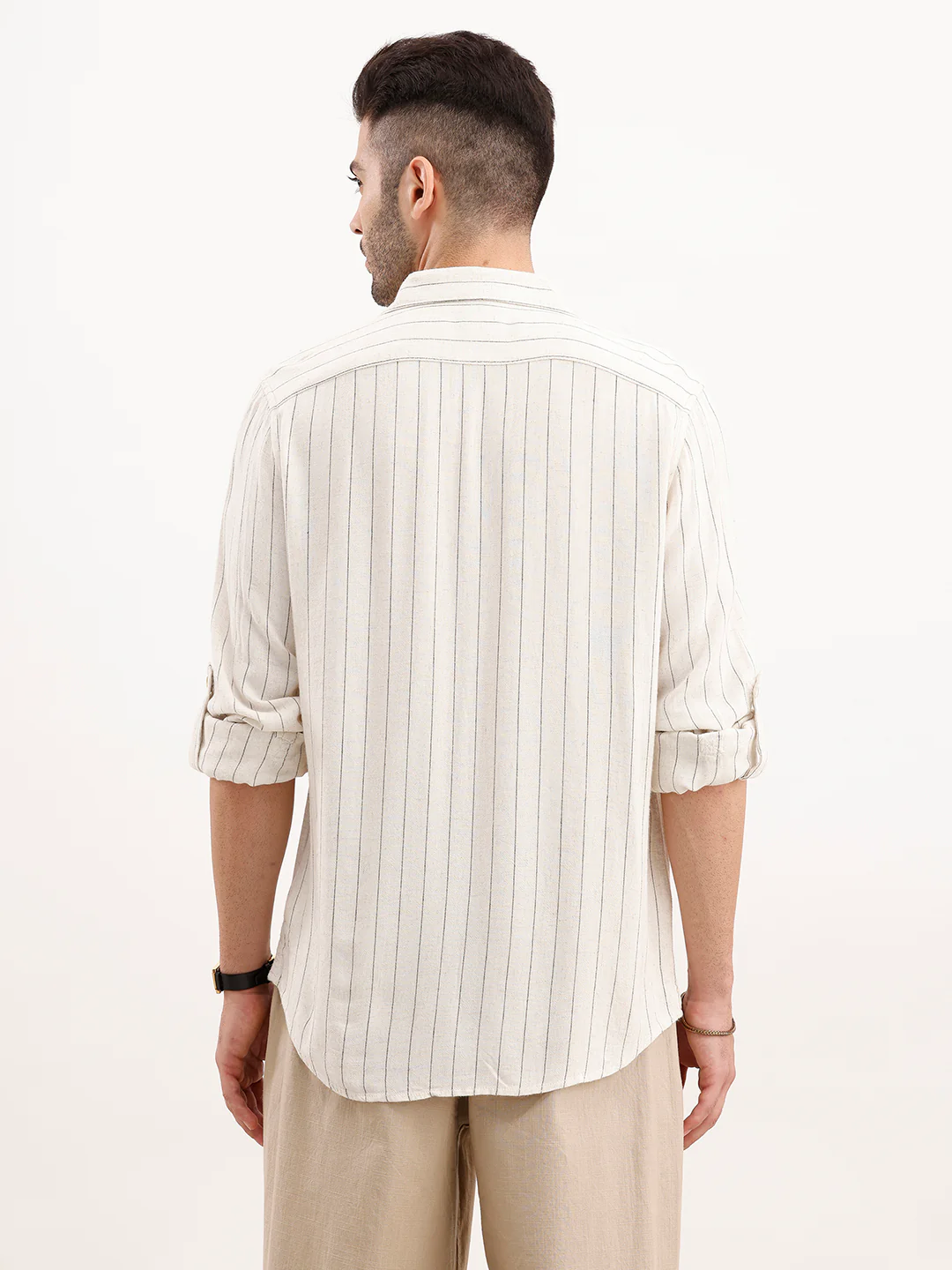 Slim Fit Striped Full Sleeved Shirt | Beige - Image 3