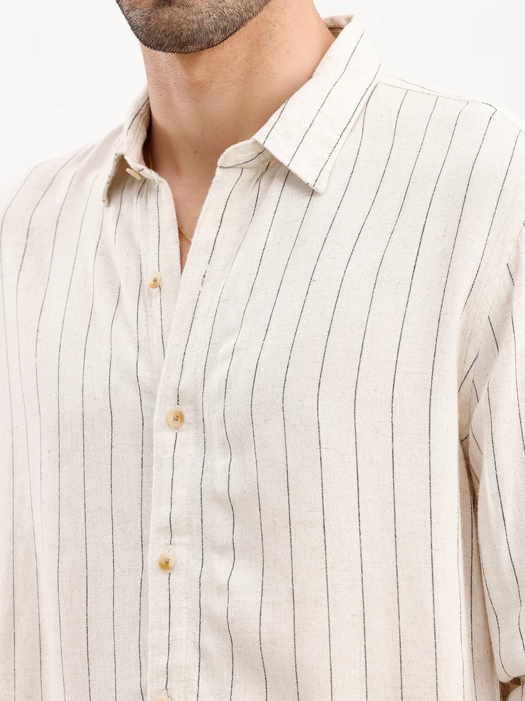 Slim Fit Striped Full Sleeved Shirt | Beige - Image 5