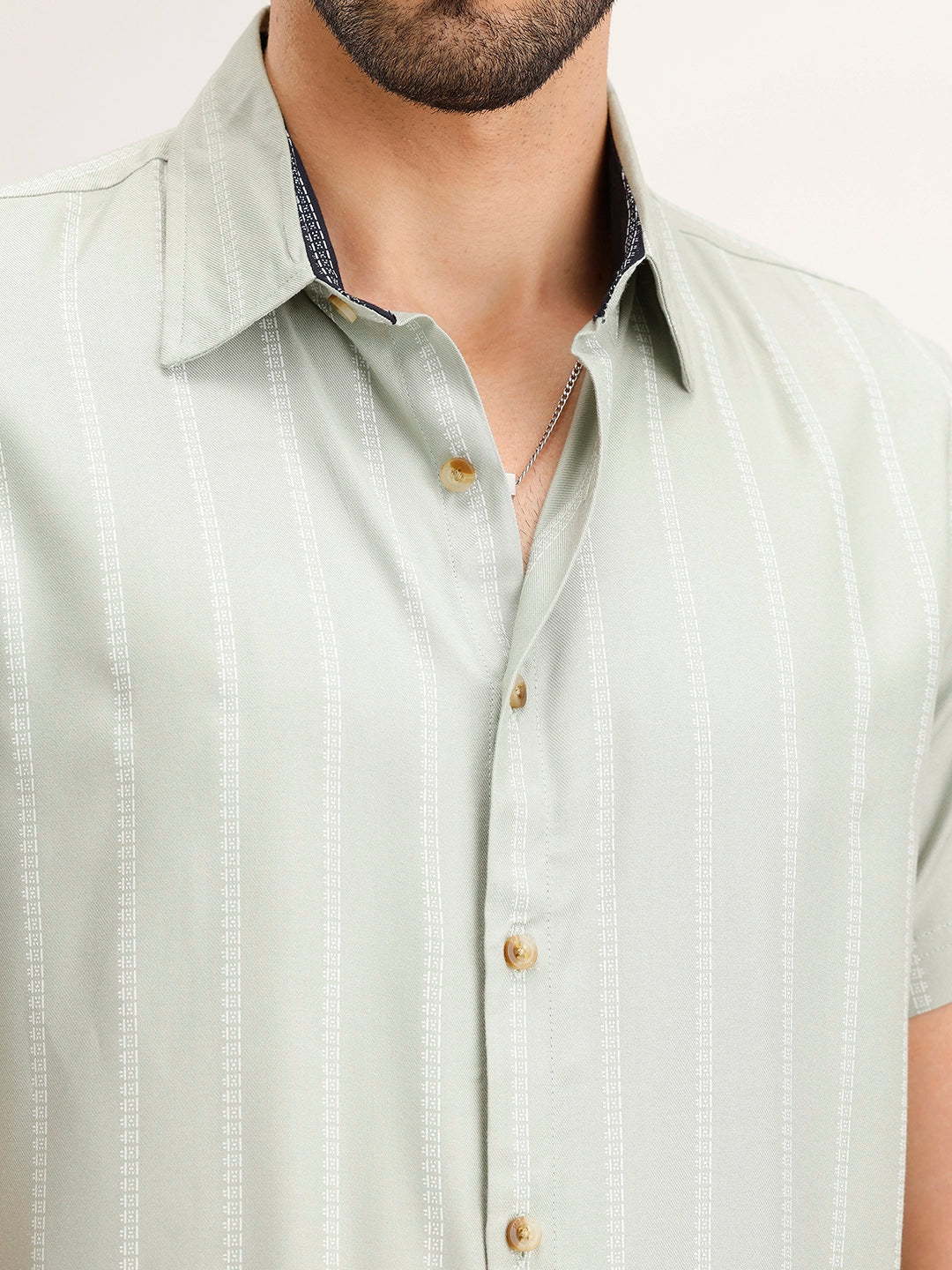 Slim Fit Striped Half Sleeve Shirt | Green - Image 5