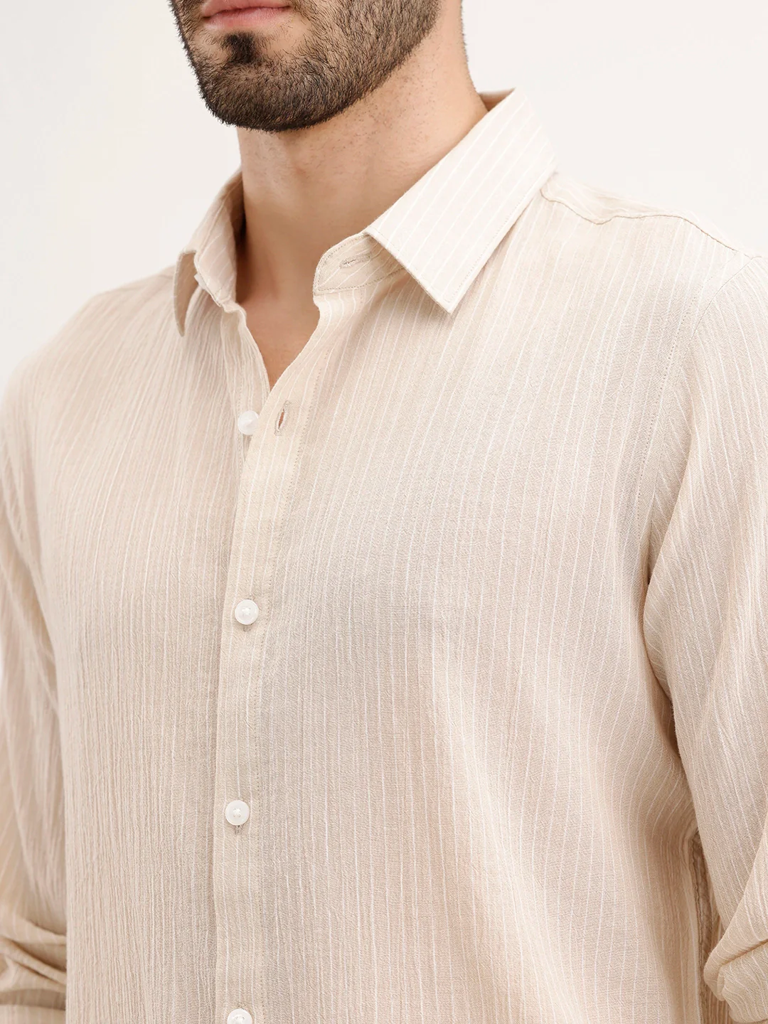 Slim Fit Striped Shirt | Beige - Image 5