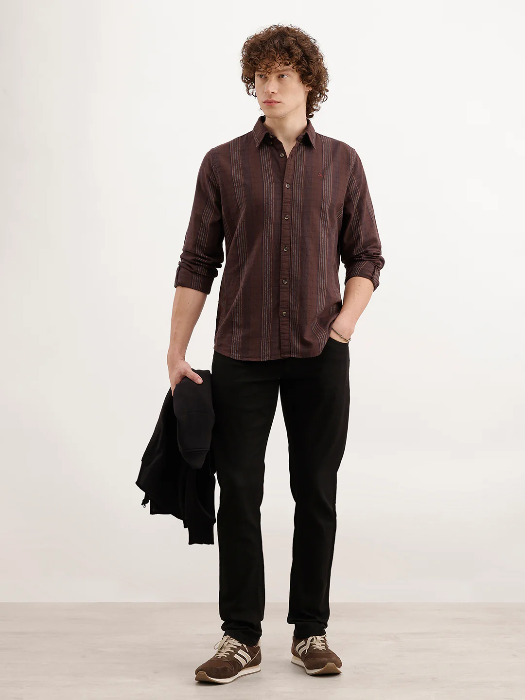 Slim Fit Striped Shirt  | Brown - Image 2