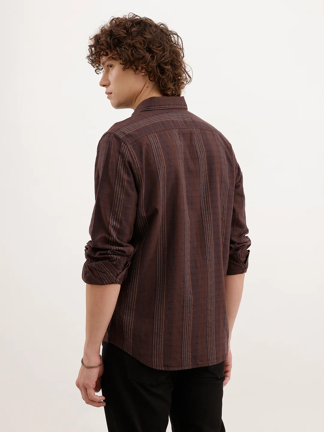 Slim Fit Striped Shirt  | Brown - Image 3
