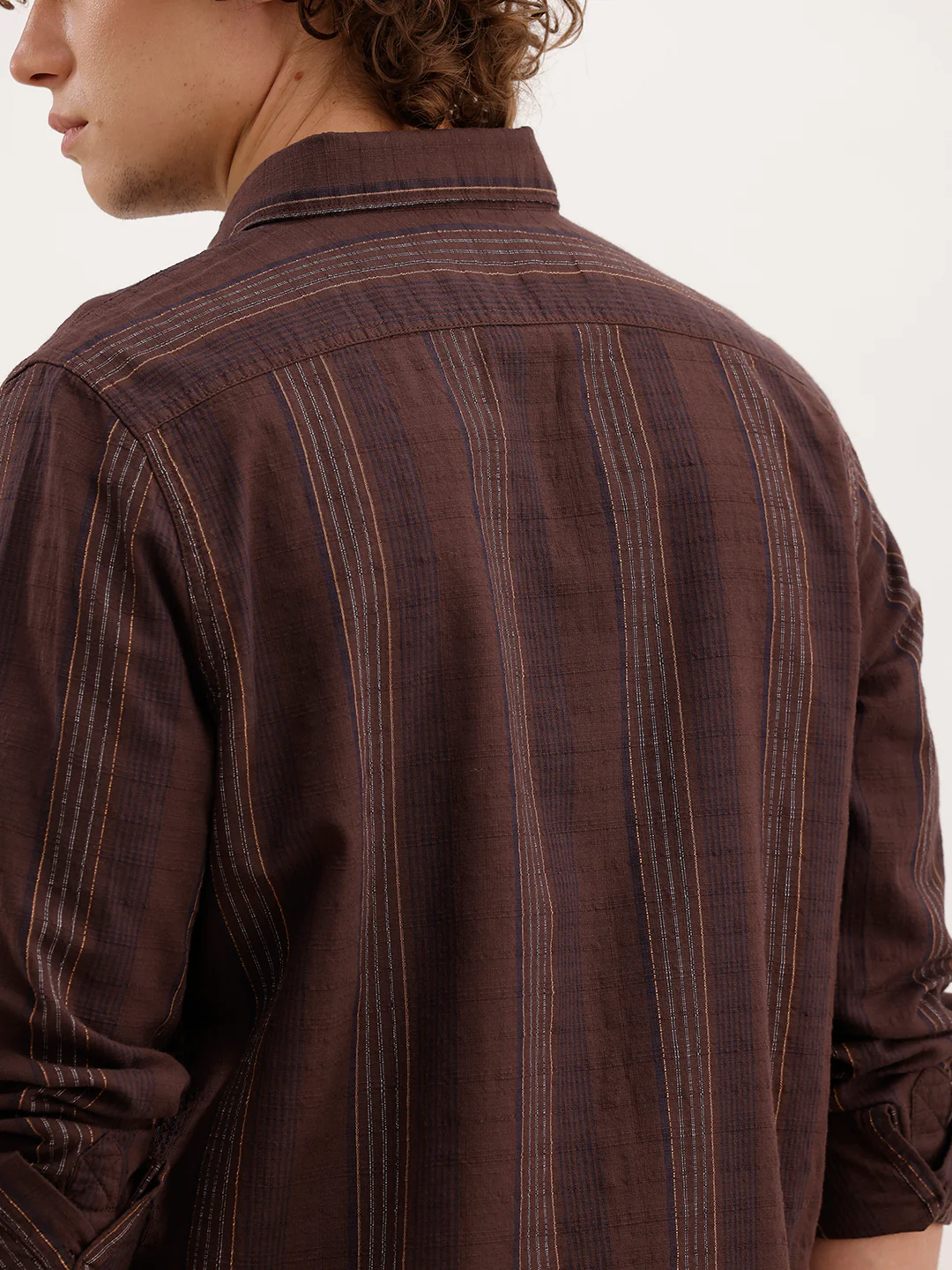 Slim Fit Striped Shirt  | Brown - Image 5
