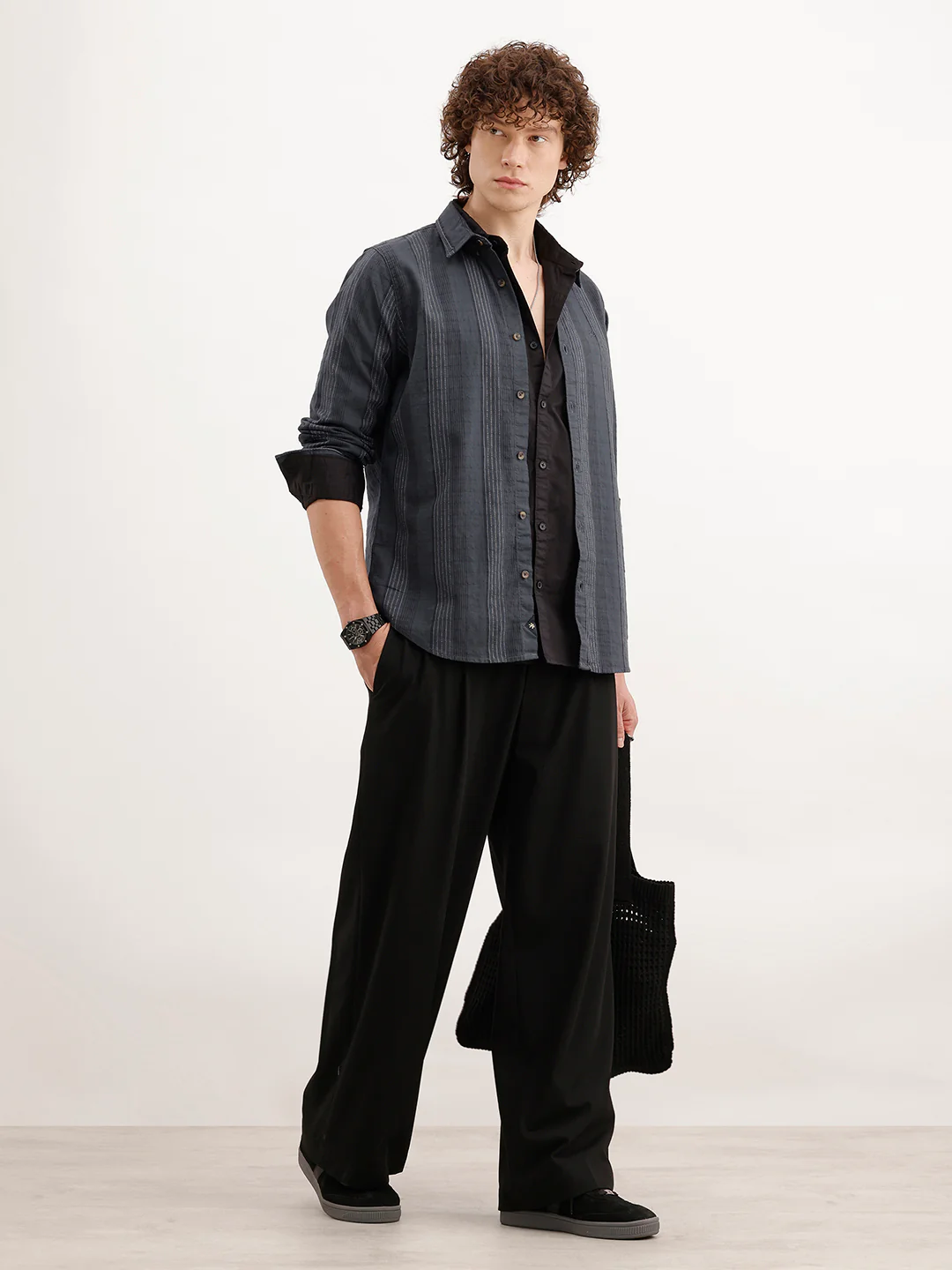 Slim Fit Striped Shirt  | Dark Grey - Image 2