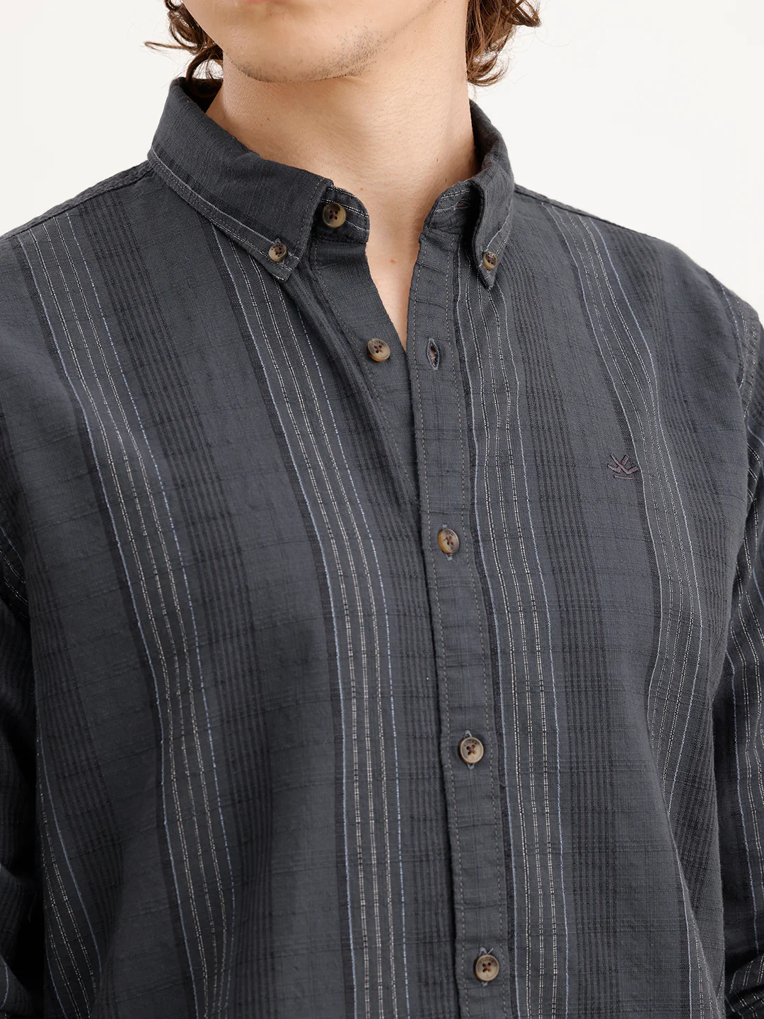 Slim Fit Striped Shirt  | Dark Grey - Image 5