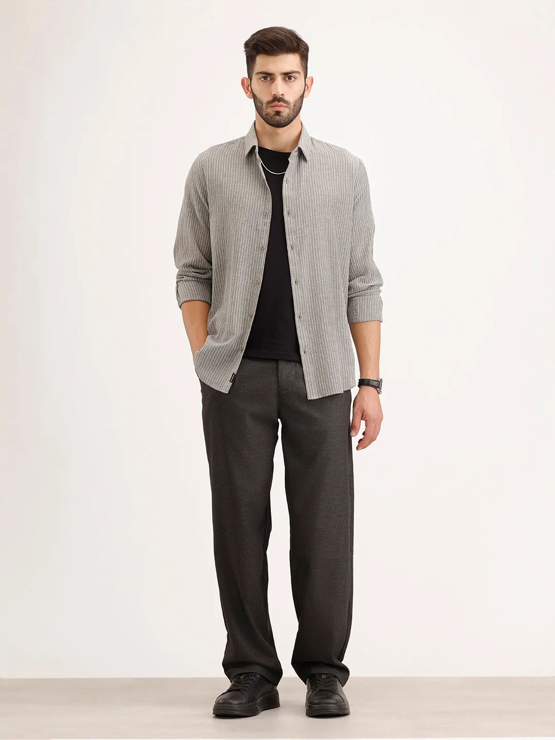 Slim Fit Striped Shirt | Grey - Image 2