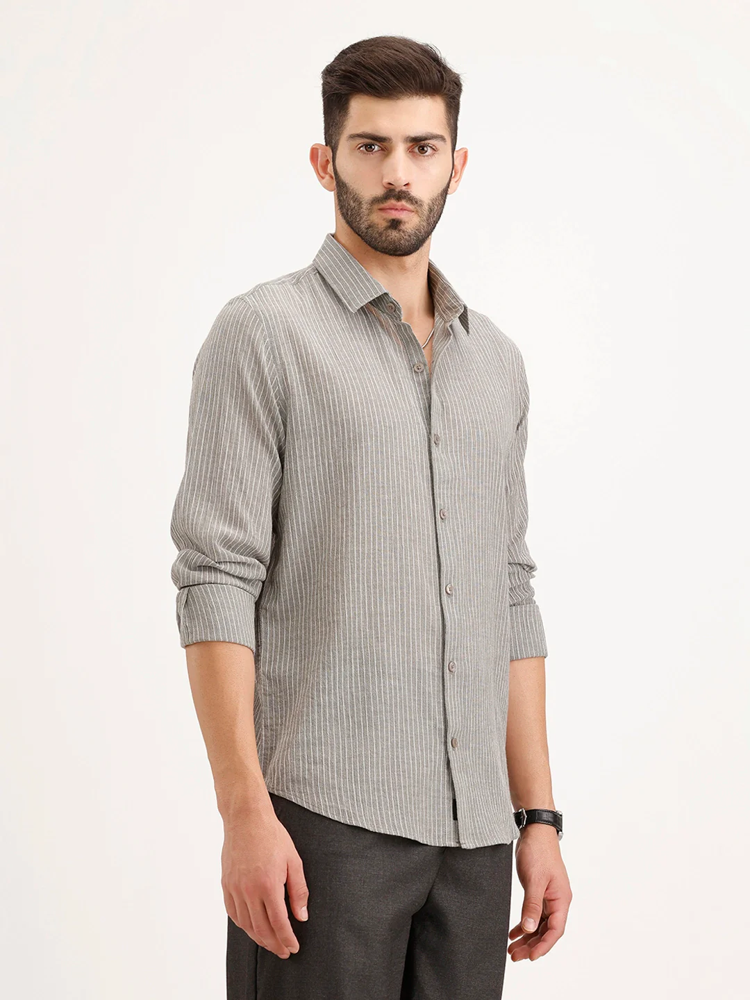 Slim Fit Striped Shirt | Grey - Image 4