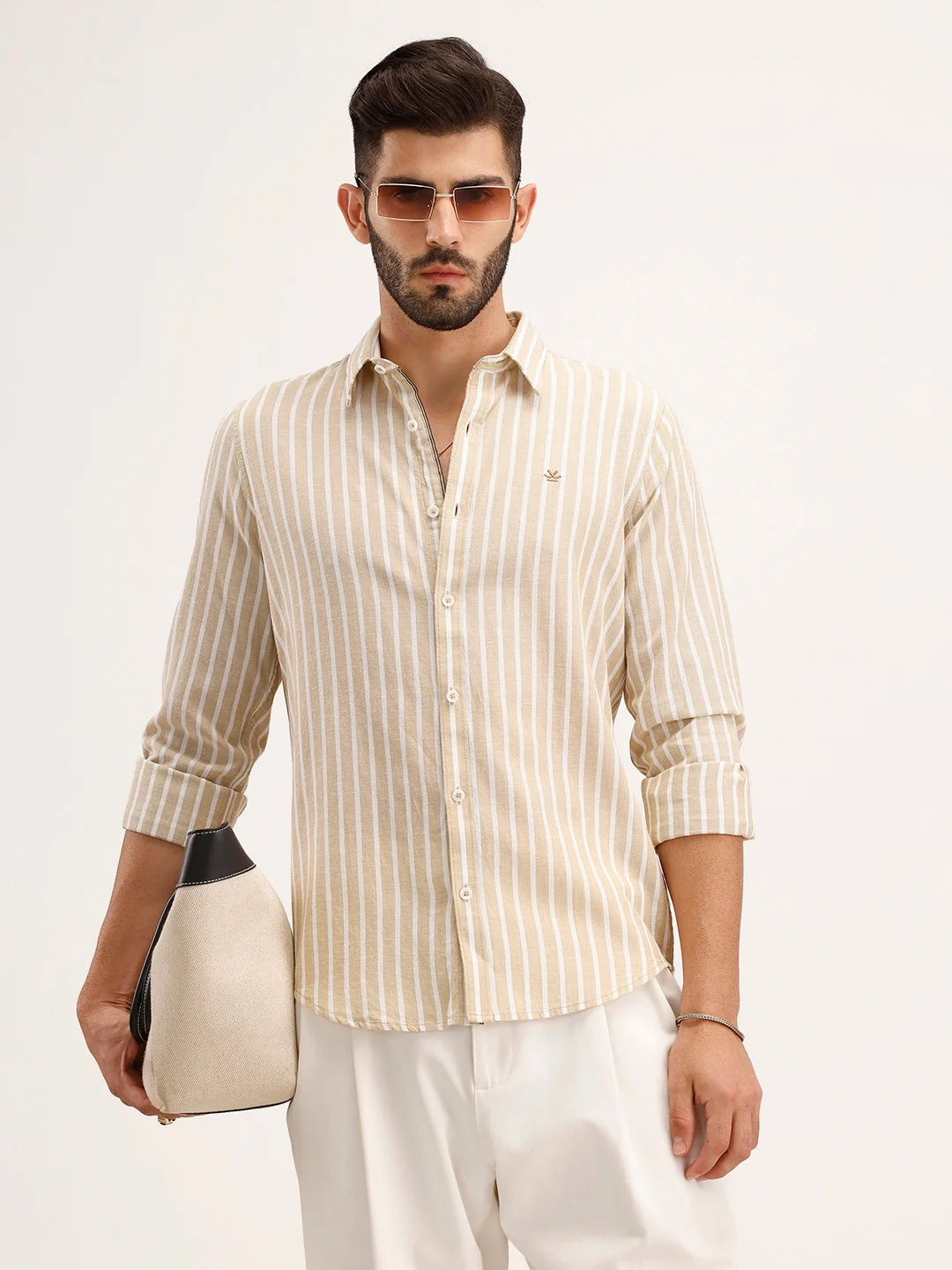 Slim Fit Striped Shirt | Khaki