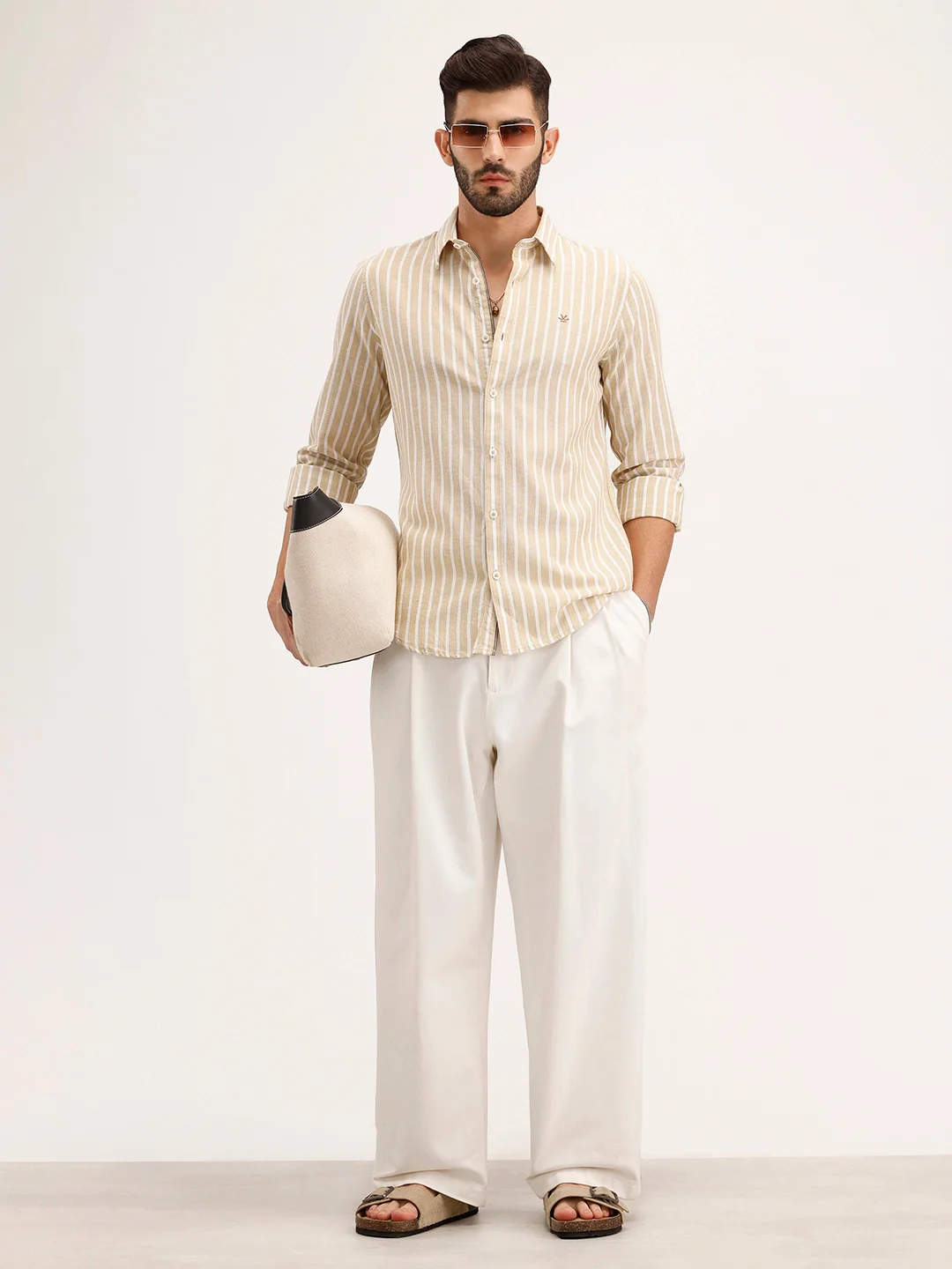 Slim Fit Striped Shirt | Khaki - Image 2