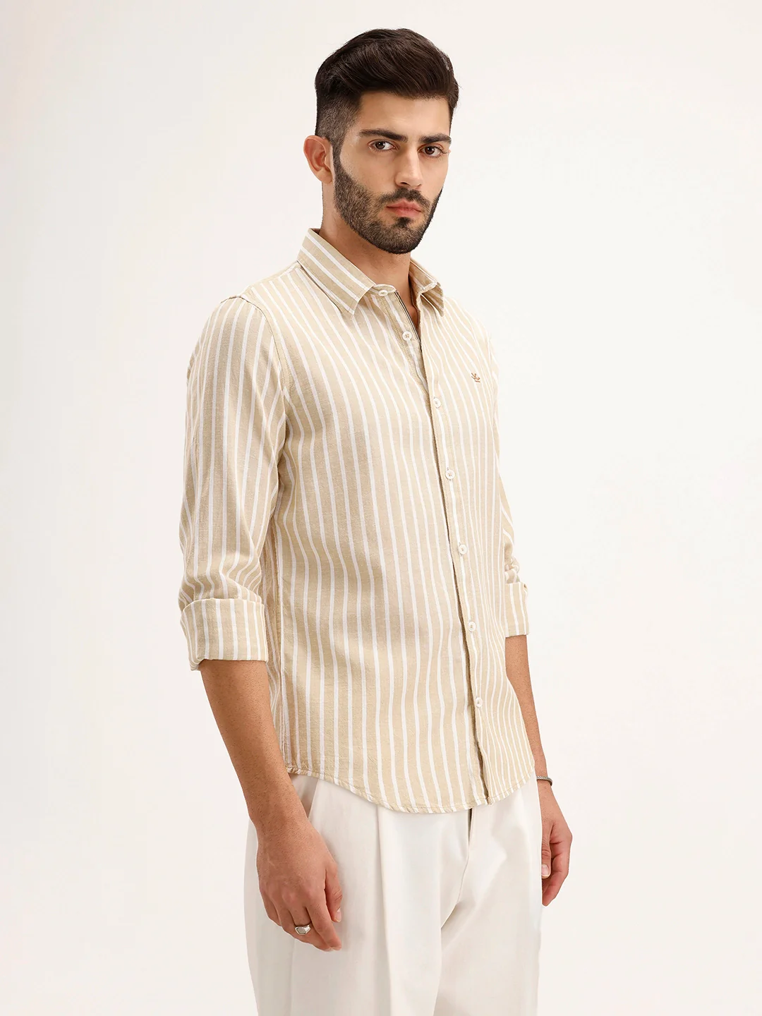 Slim Fit Striped Shirt | Khaki - Image 4