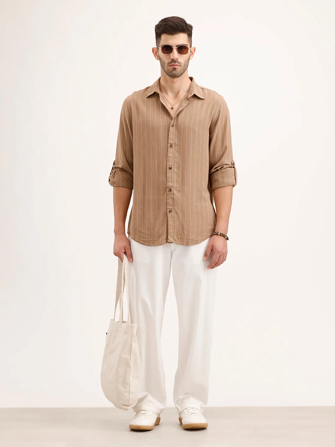Slim Fit Striped Shirt | Khaki - Image 2