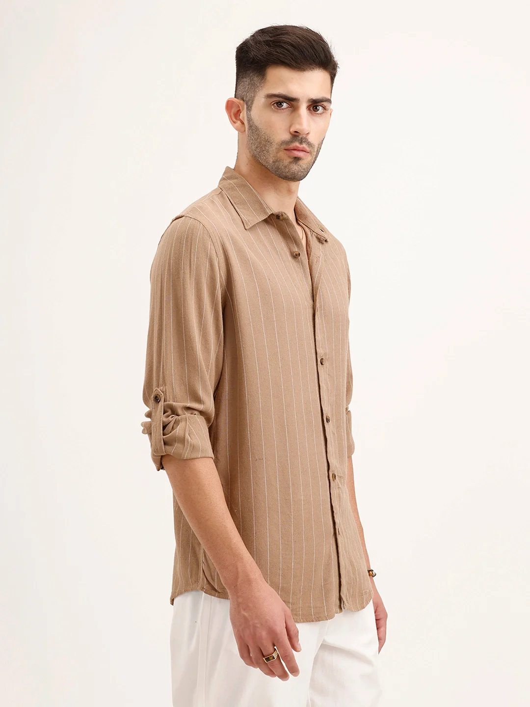Slim Fit Striped Shirt | Khaki - Image 4
