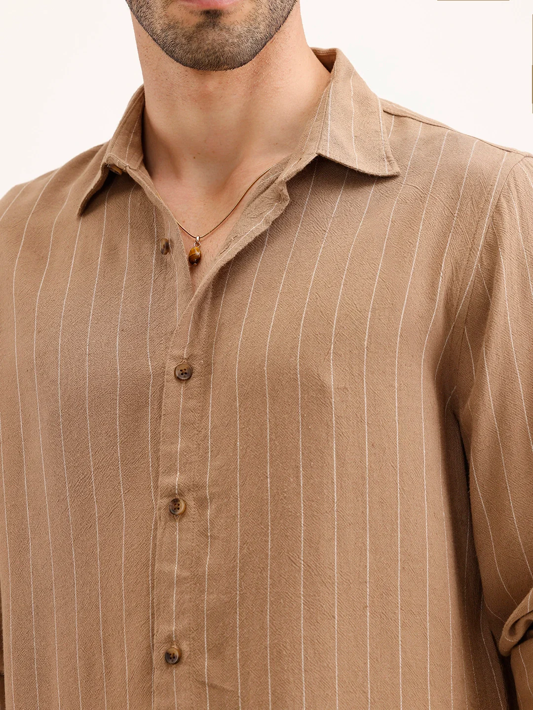 Slim Fit Striped Shirt | Khaki - Image 5