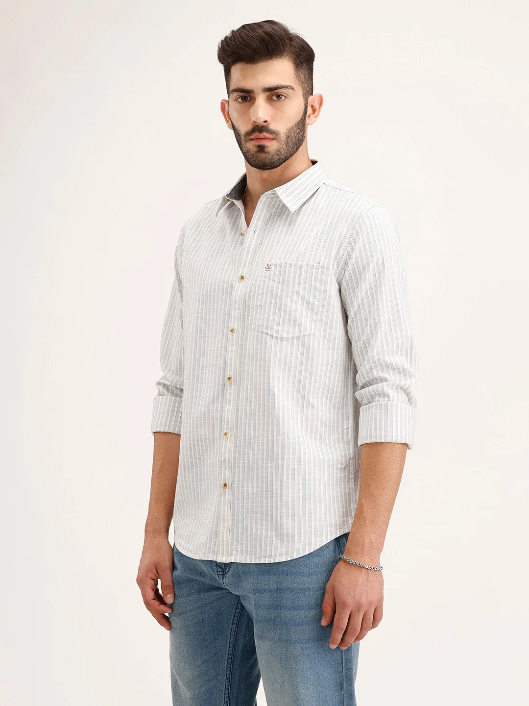 Slim Fit Striped Shirt | Off White - Image 4