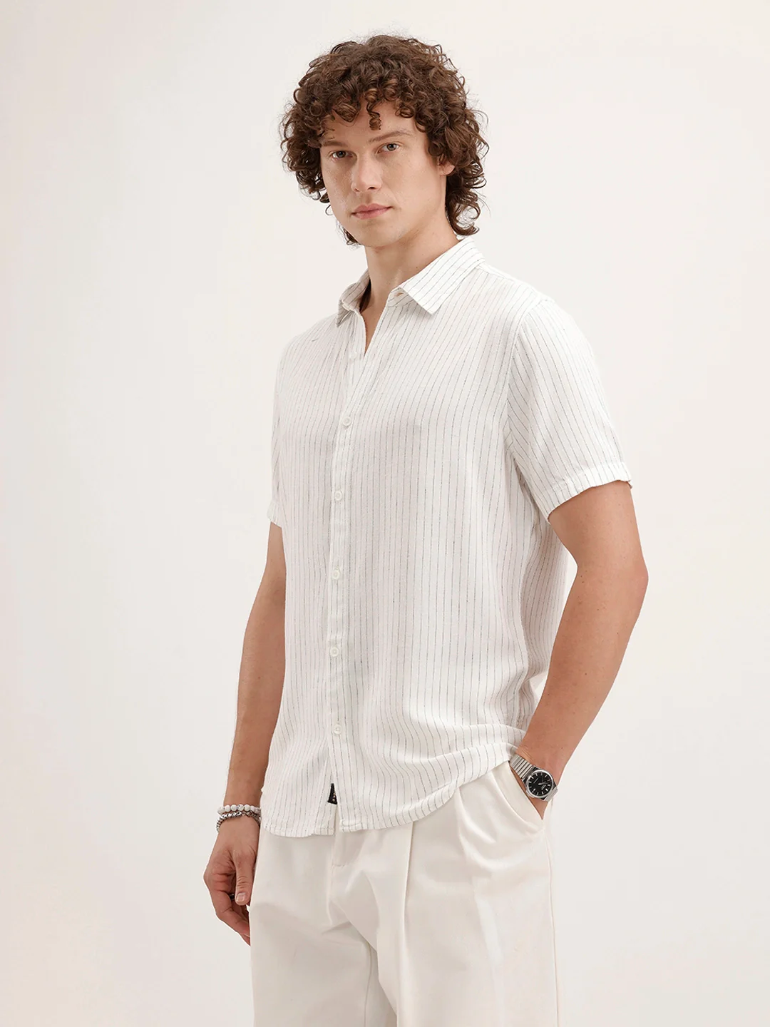Slim Fit Striped Shirt | White - Image 4