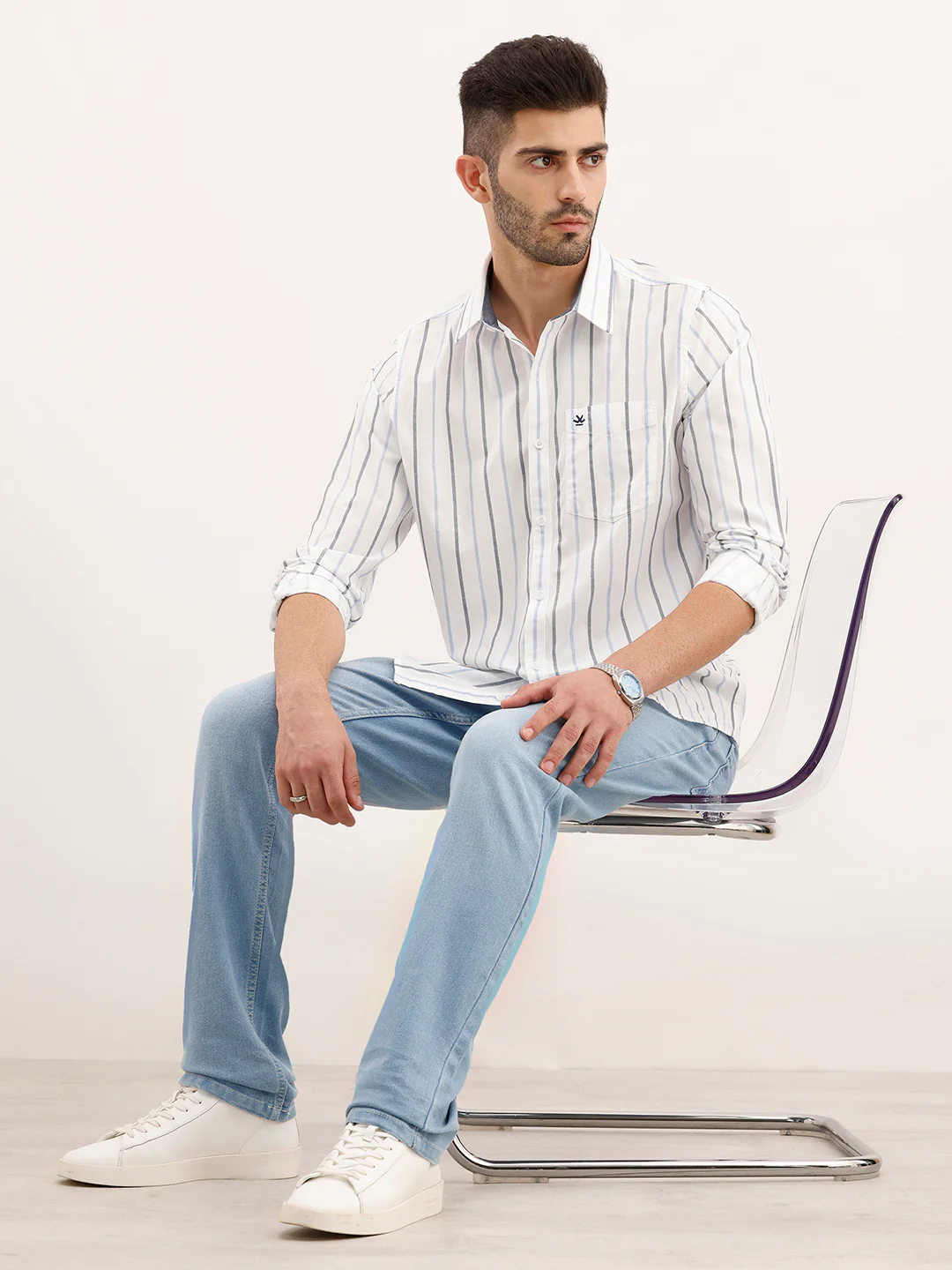 Slim Fit Striped Shirt | White - Image 2