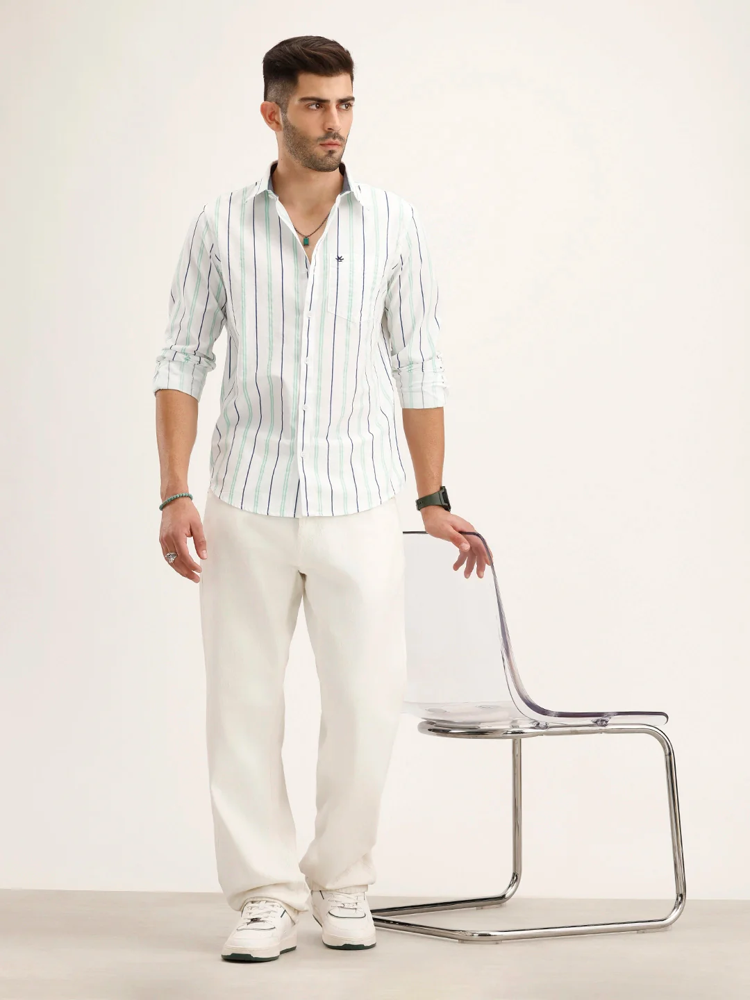 Slim Fit Striped Shirt | White - Image 2